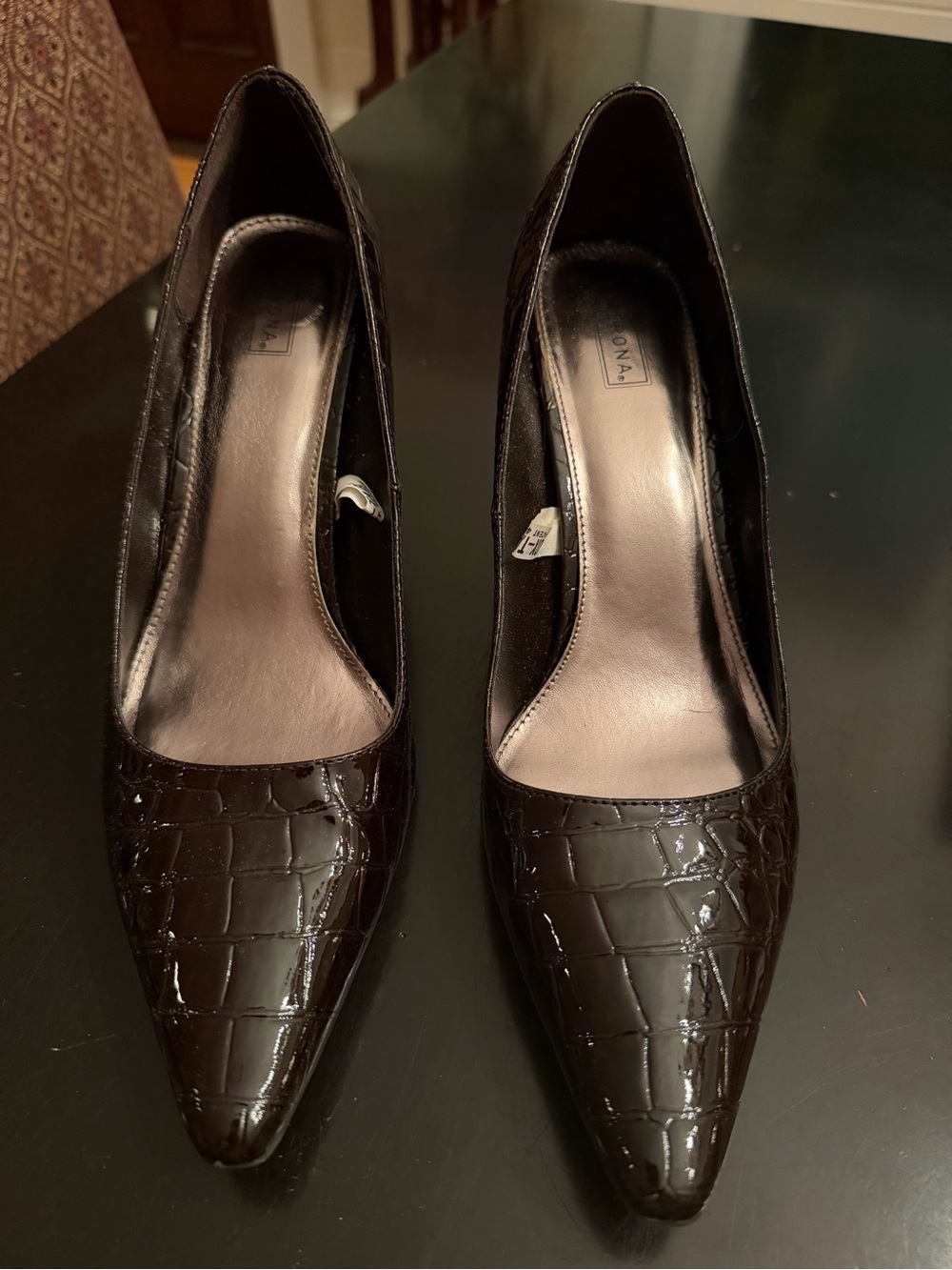 Merona Brown Croc-Embossed Pointed-Toe Pumps